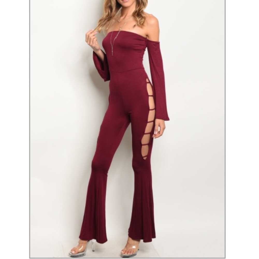 Red Cut Out Bodycon Jumpsuit Strapless